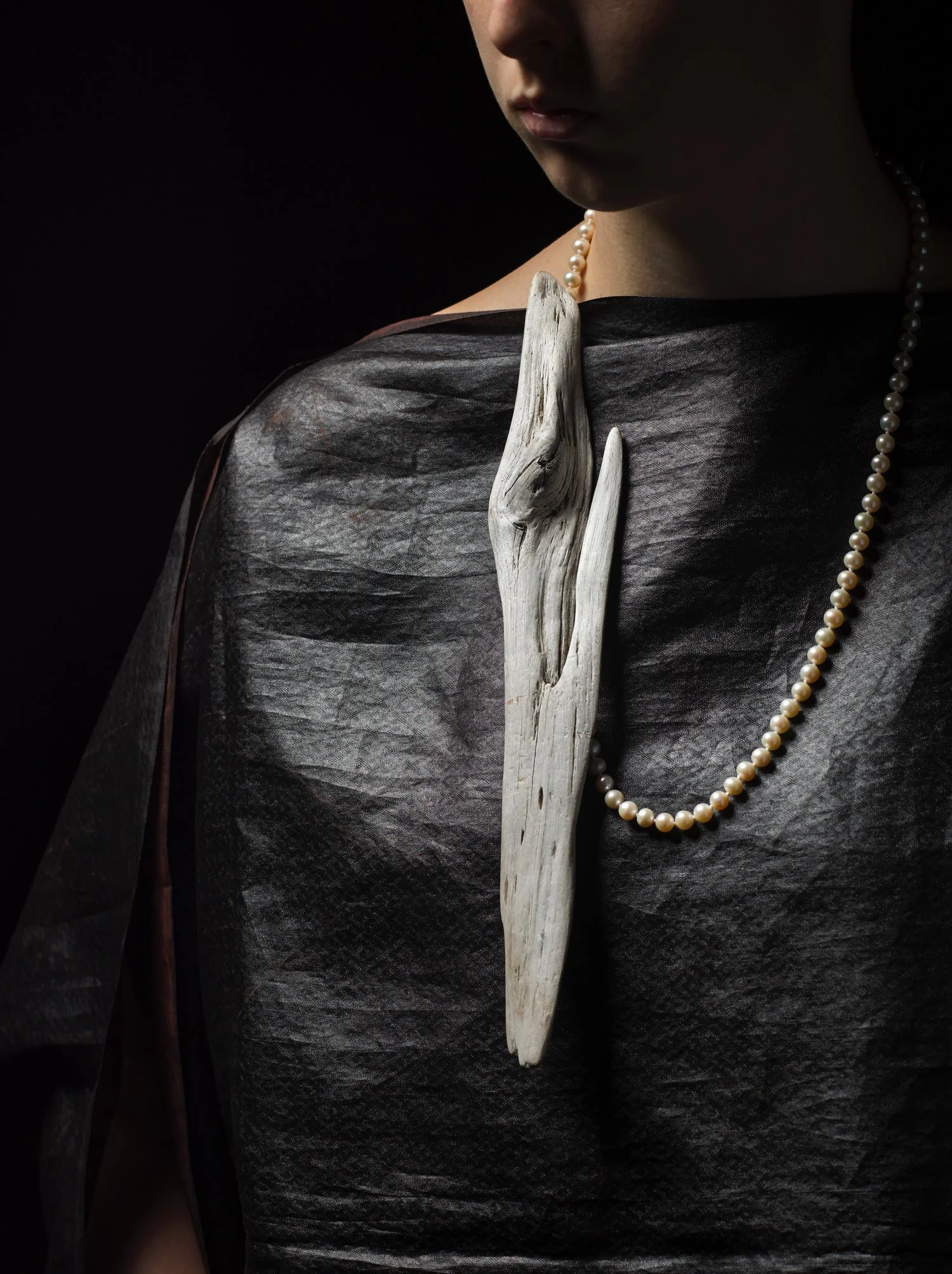 Fjord Adrift with Pearls . Tasmanian wilderness driftwood + cultured pearls. OO/S