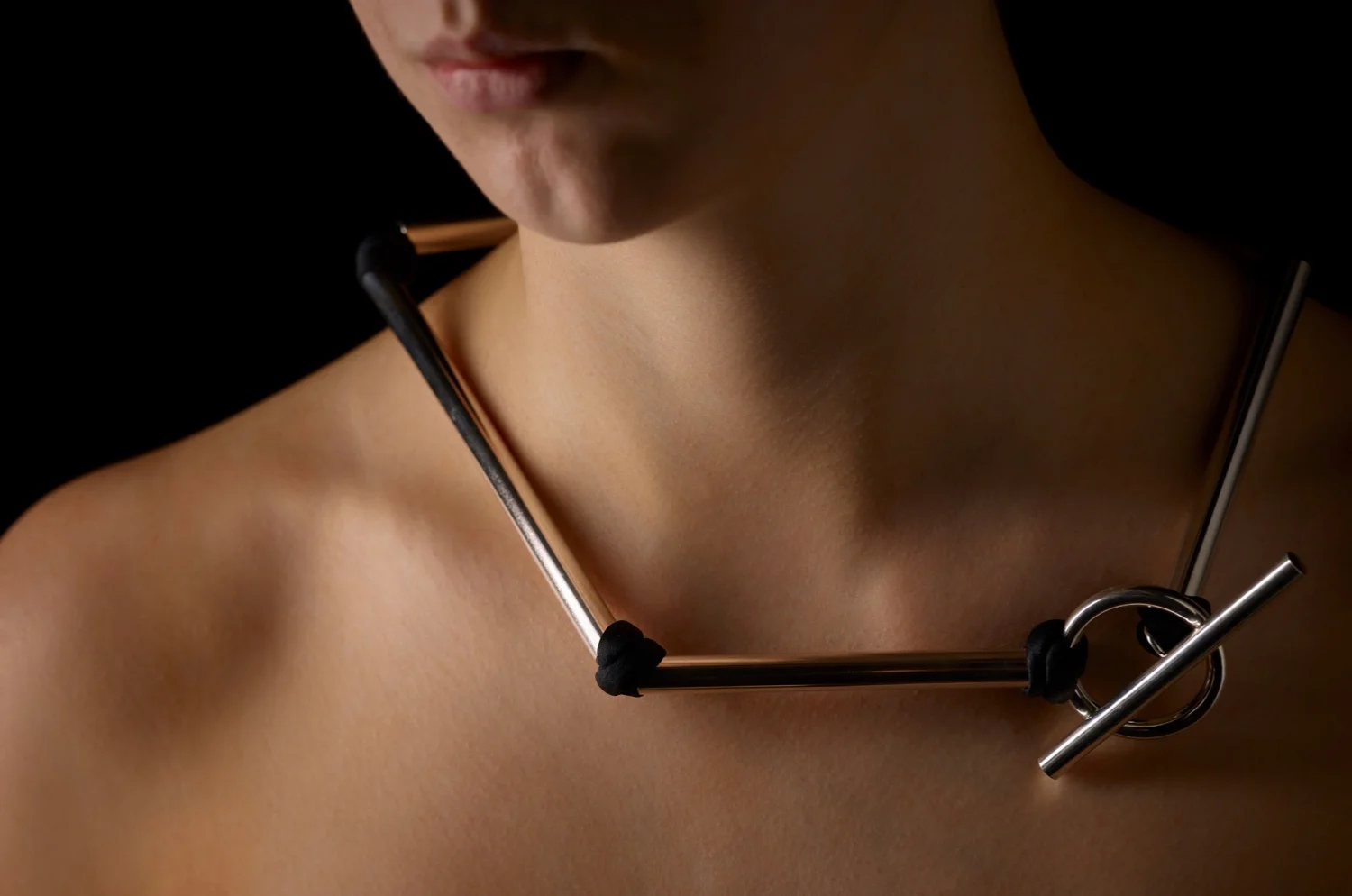 Lightning Torque . Sterling silver + silk. SIG