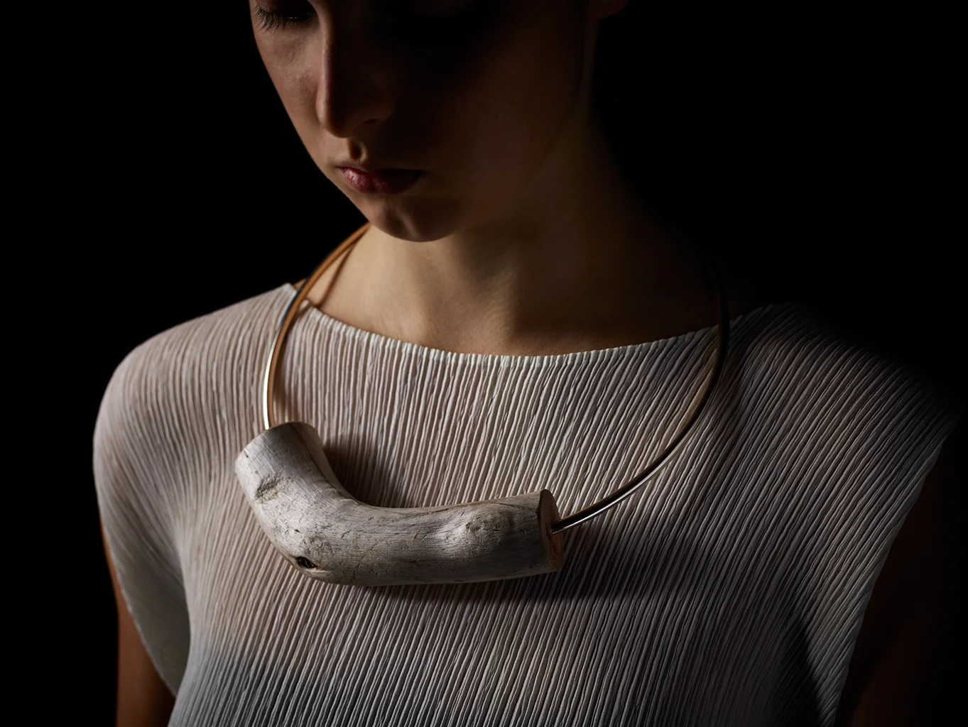 Bold Minimal Adrift Torque. Tasmanian wilderness driftwood + sterling silver. OO/A