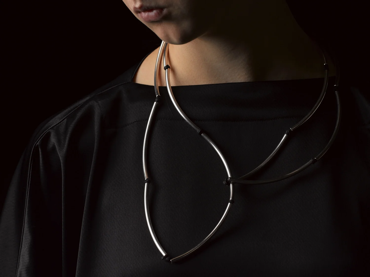 Bold Silver Clouds long . Sterling silver + silk. SIG