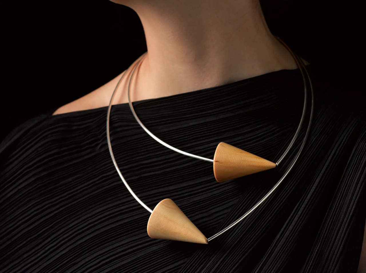 This Way and That Way neckpieces. Huon pine + sterling silver. Wood turner, Adrian Oliver Hunt. OO/A . 