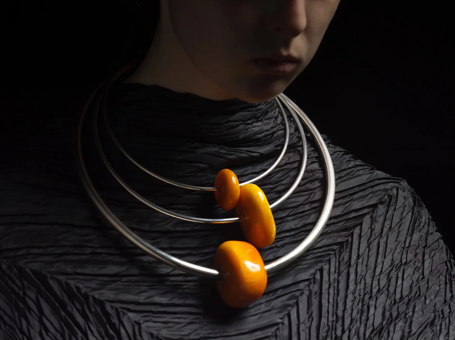 Berber Amber Torques . Antique 'African Amber' + sterling silver. Large OO/S Medium and Small SIG