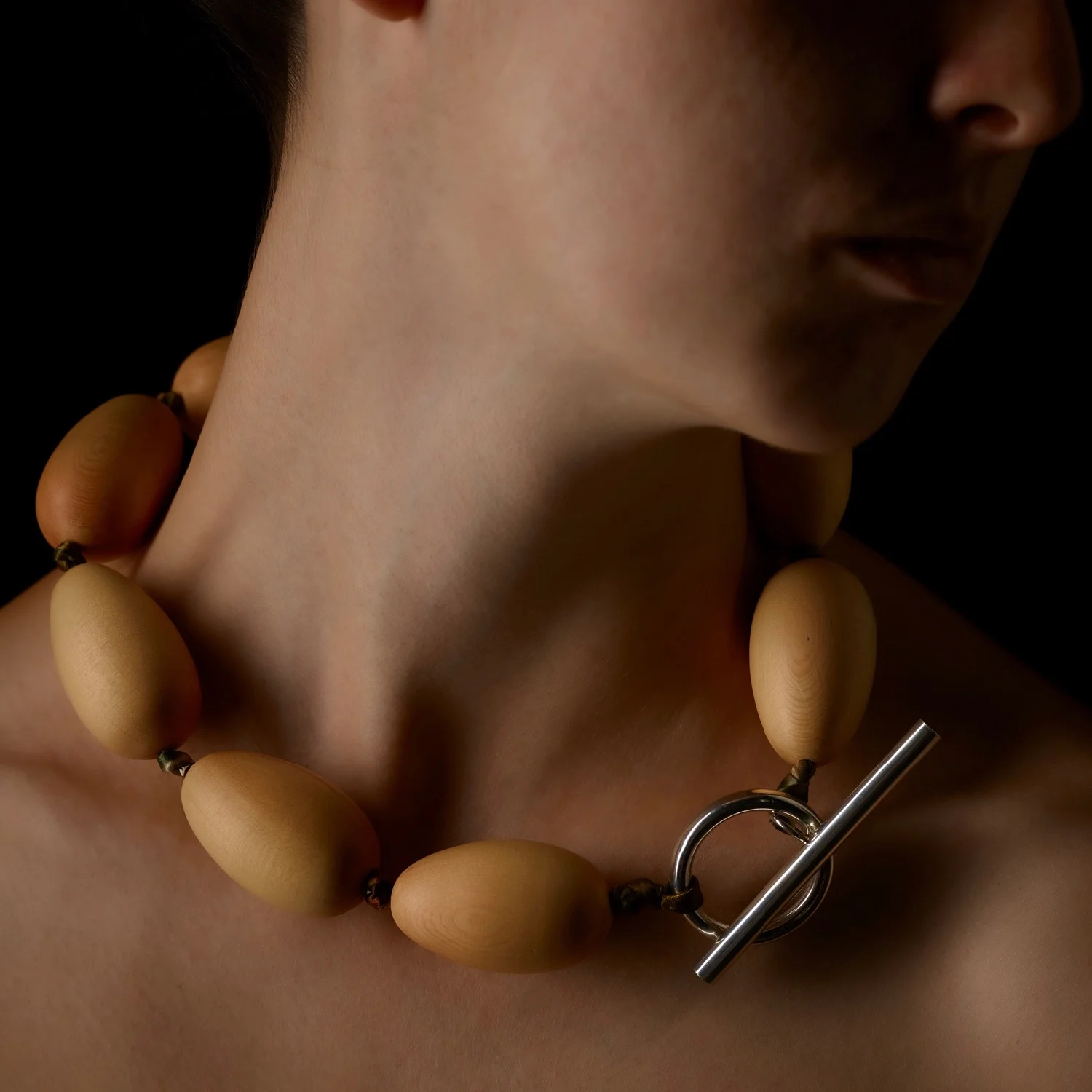 Forest Heart (short). Huon Pine, sterling silver + silk. Wood turner, Trevor Semmens S IG