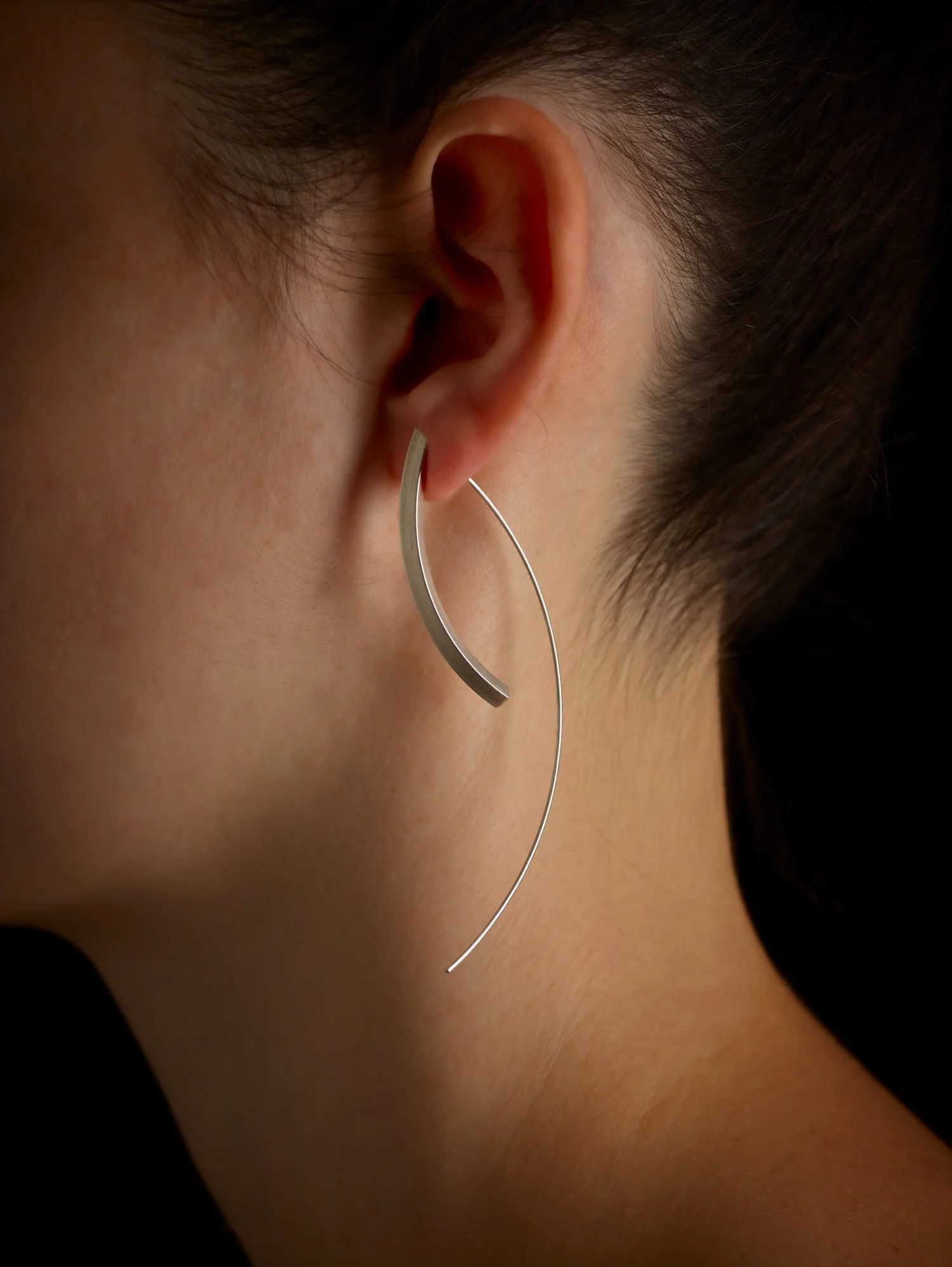 Mona XL Twig Wren earring. Sterling Silver. Also in Oxidised sterling + gold-plate. PROD