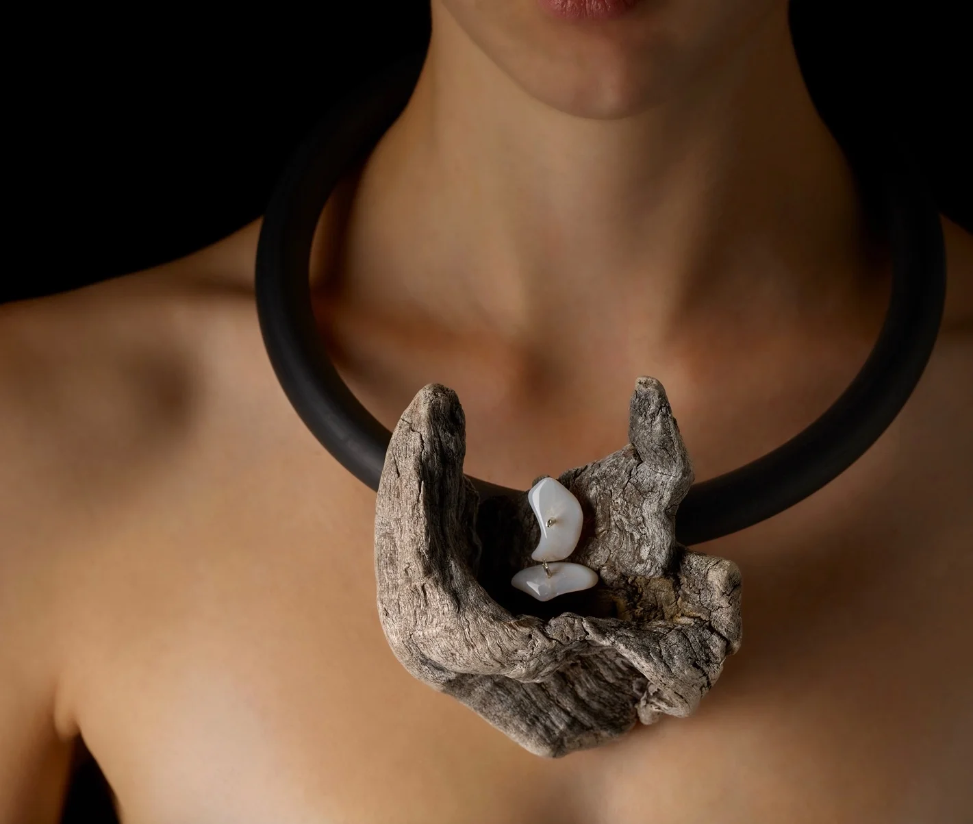 Fungi Cup Adrift . Tasmanian wilderness driftwood, sterling silver, Australian opal + textured rubber. OO/A