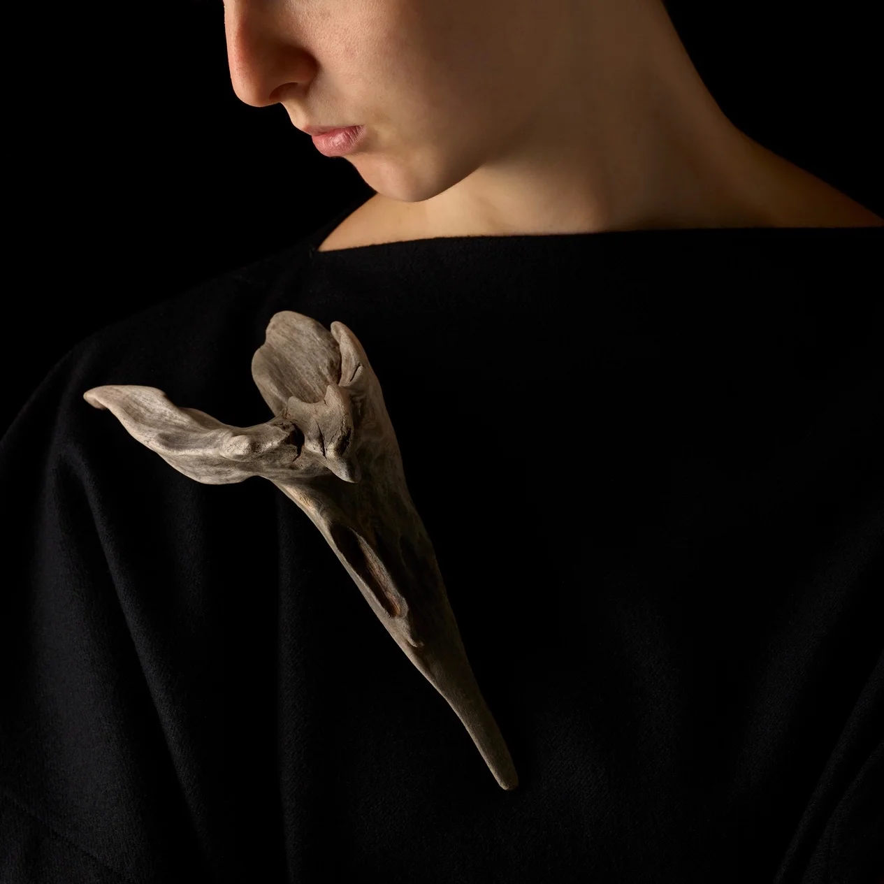 Tulip Adrift Pin . Tasmanian wilderness driftwood + sterling silver. OO/S