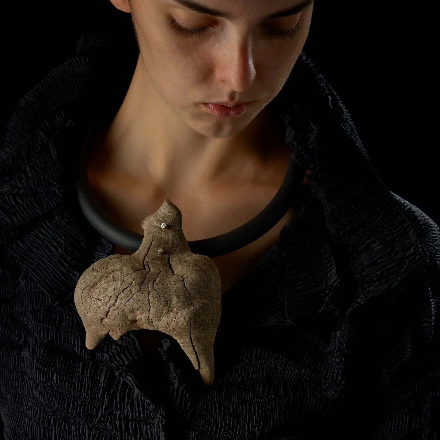 Forest Goddess Adrift . Tasmanian wilderness driftwood, sterling silver + neoprene. OO/A
