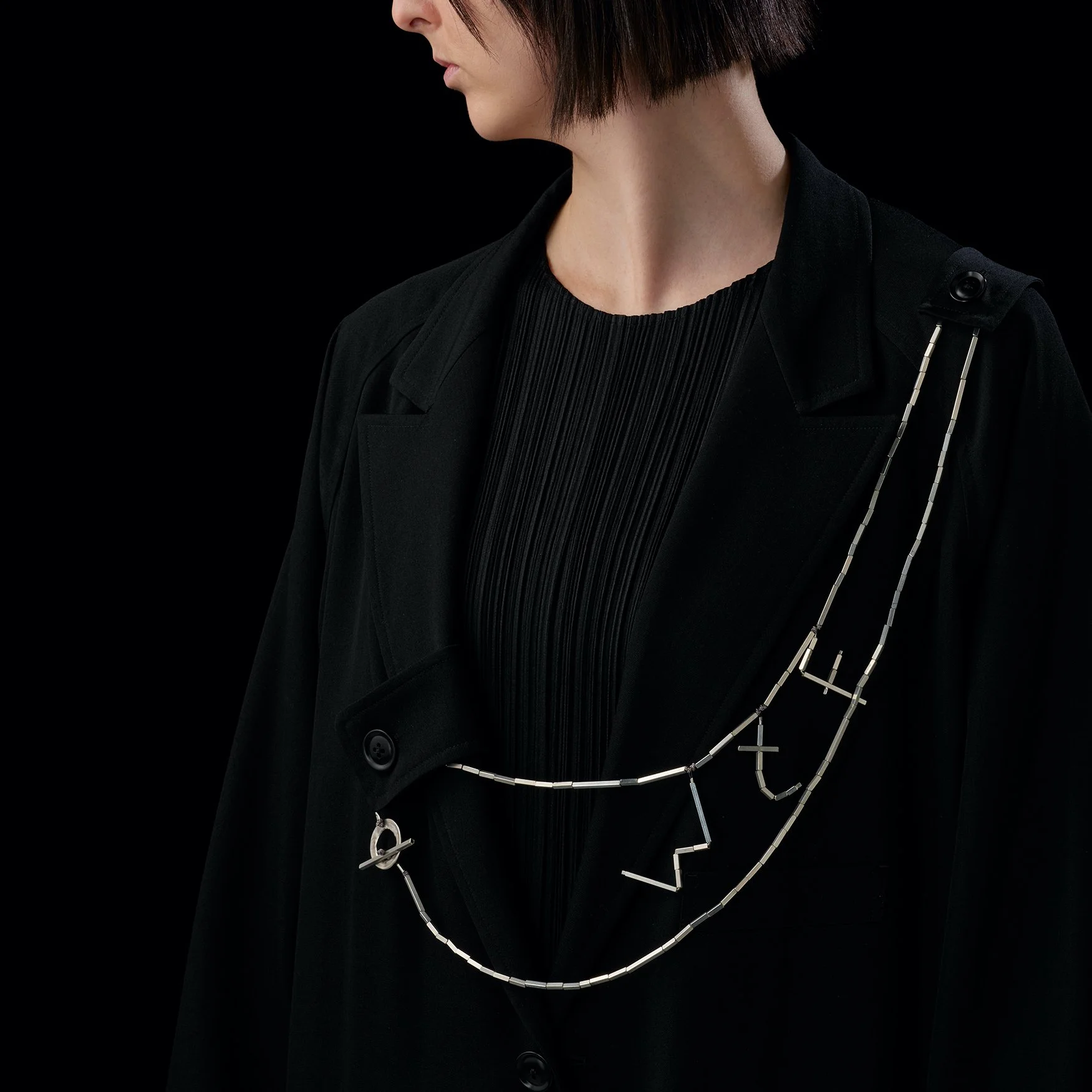   WTF Graffiti  neckpiece in sterling silver + silk.   OO/A  