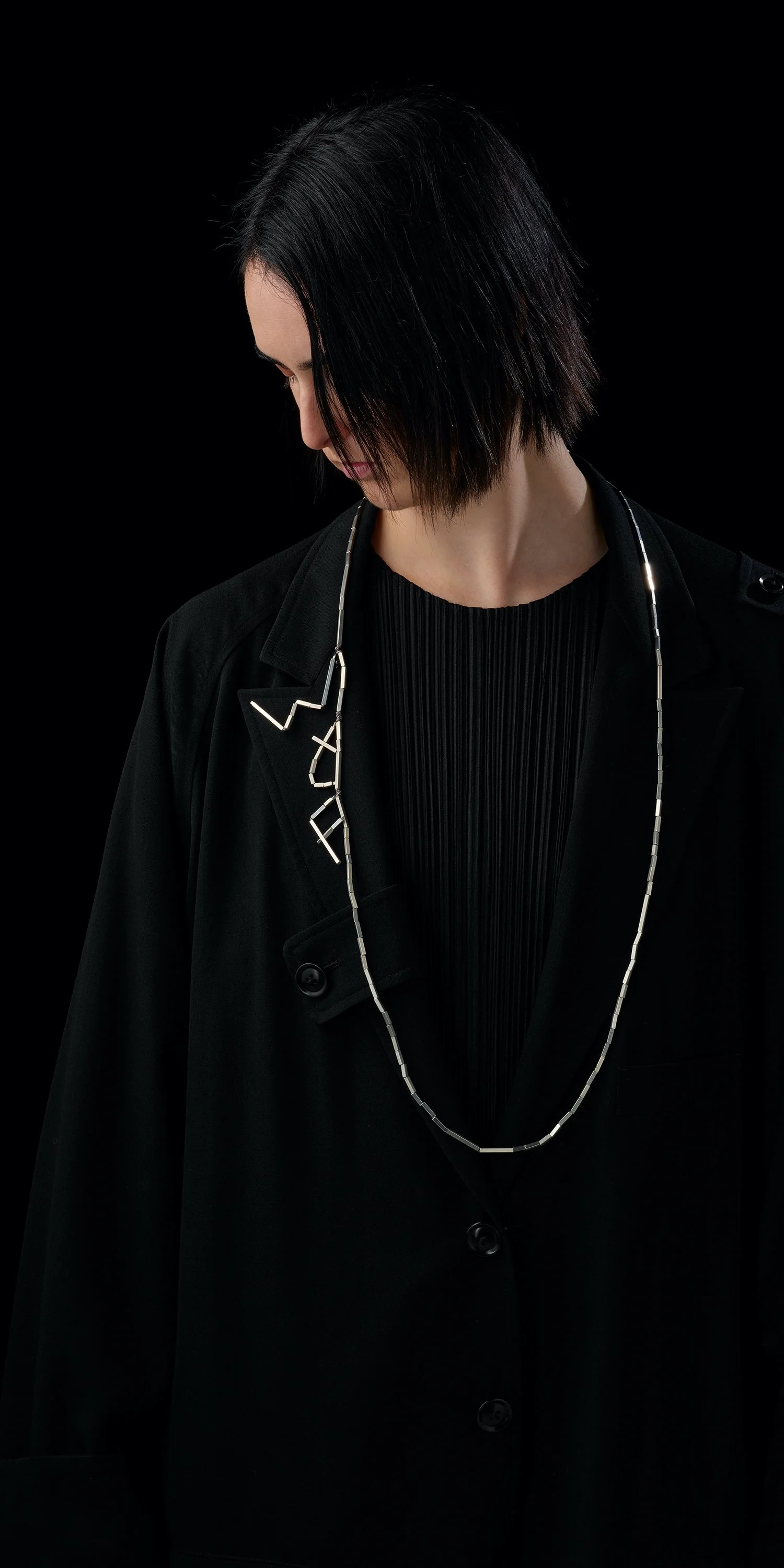   WTF Graffiti  neckpiece in sterling silver + silk.   OO/A  