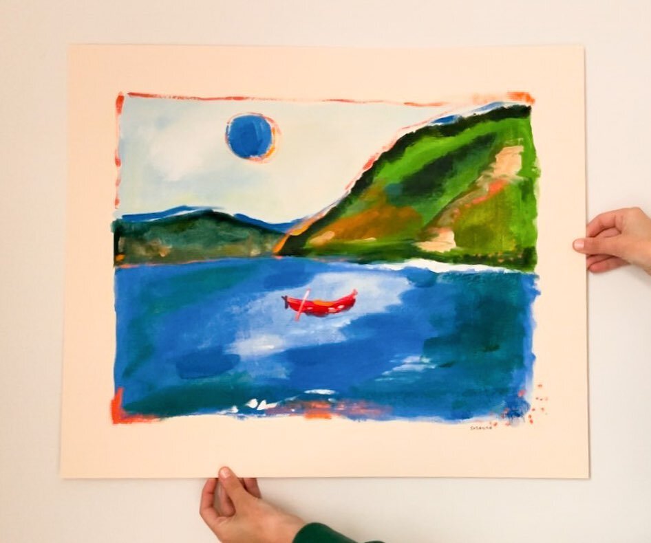 PRINT GIVEAWAY! This print is from my painting Lone Rowboat which is from a photograph I took in Cinque Terre, Italy of a lone rowboat in the Mediterranean. How meta. Like &amp; tag 3 friends on this post to be entered to win. Winner announced Monday