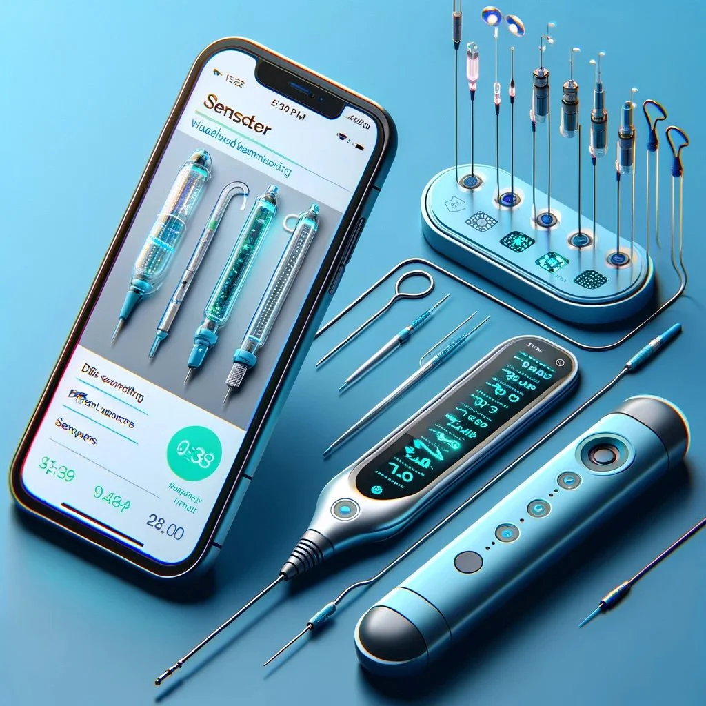 DALL·E 2024-02-29 18.19.25 - Revise the image to show a wireless two-device medical diagnostic system. The sensor package should be simplified in design.jpeg