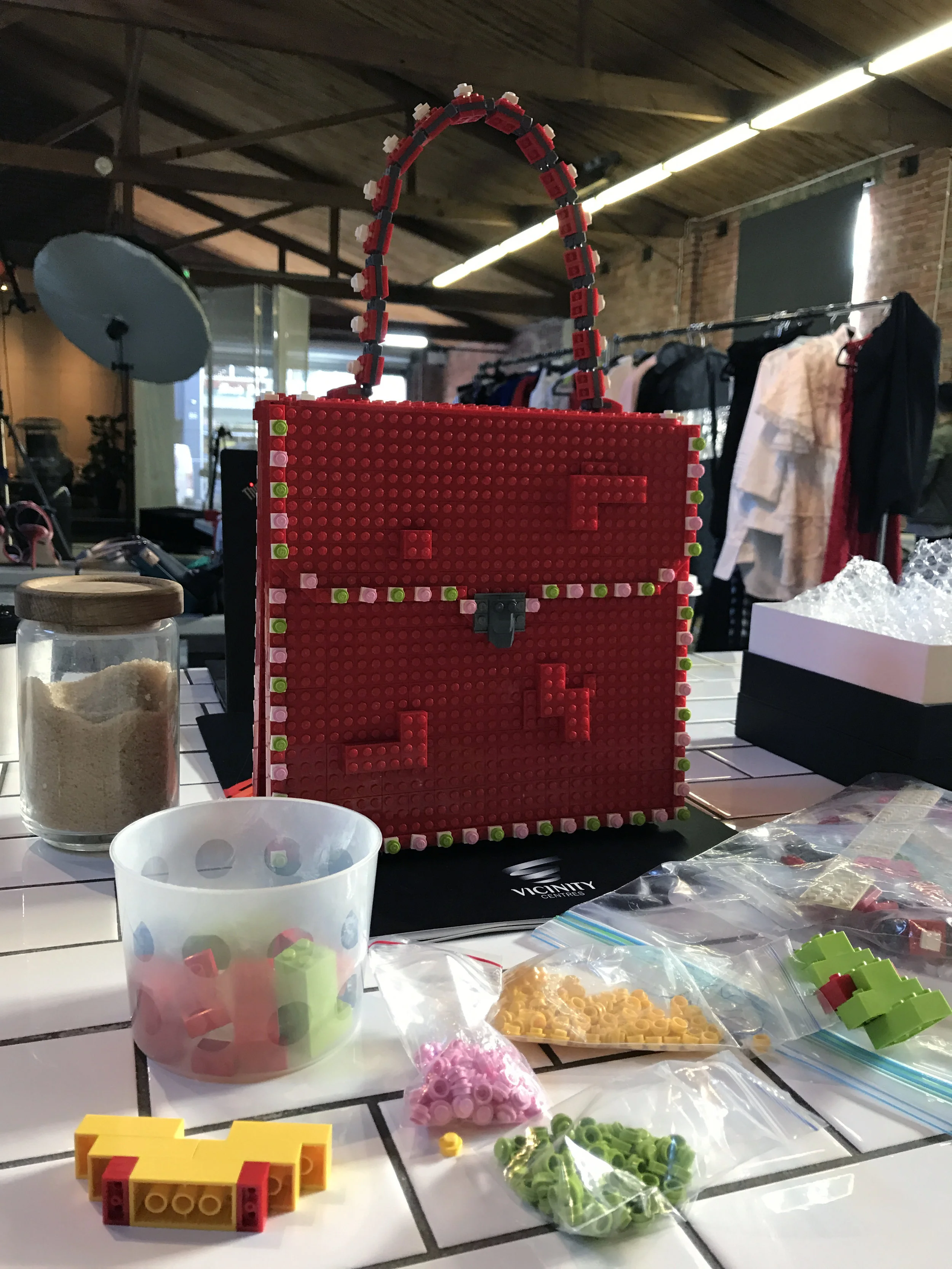 Quick little iPhone pic of the lego handbag. #legonerd