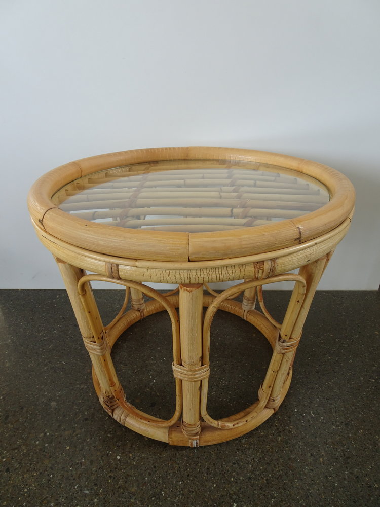 Vintage Round Cane Side Table Gk, Round Cane Coffee Table With Glass Top