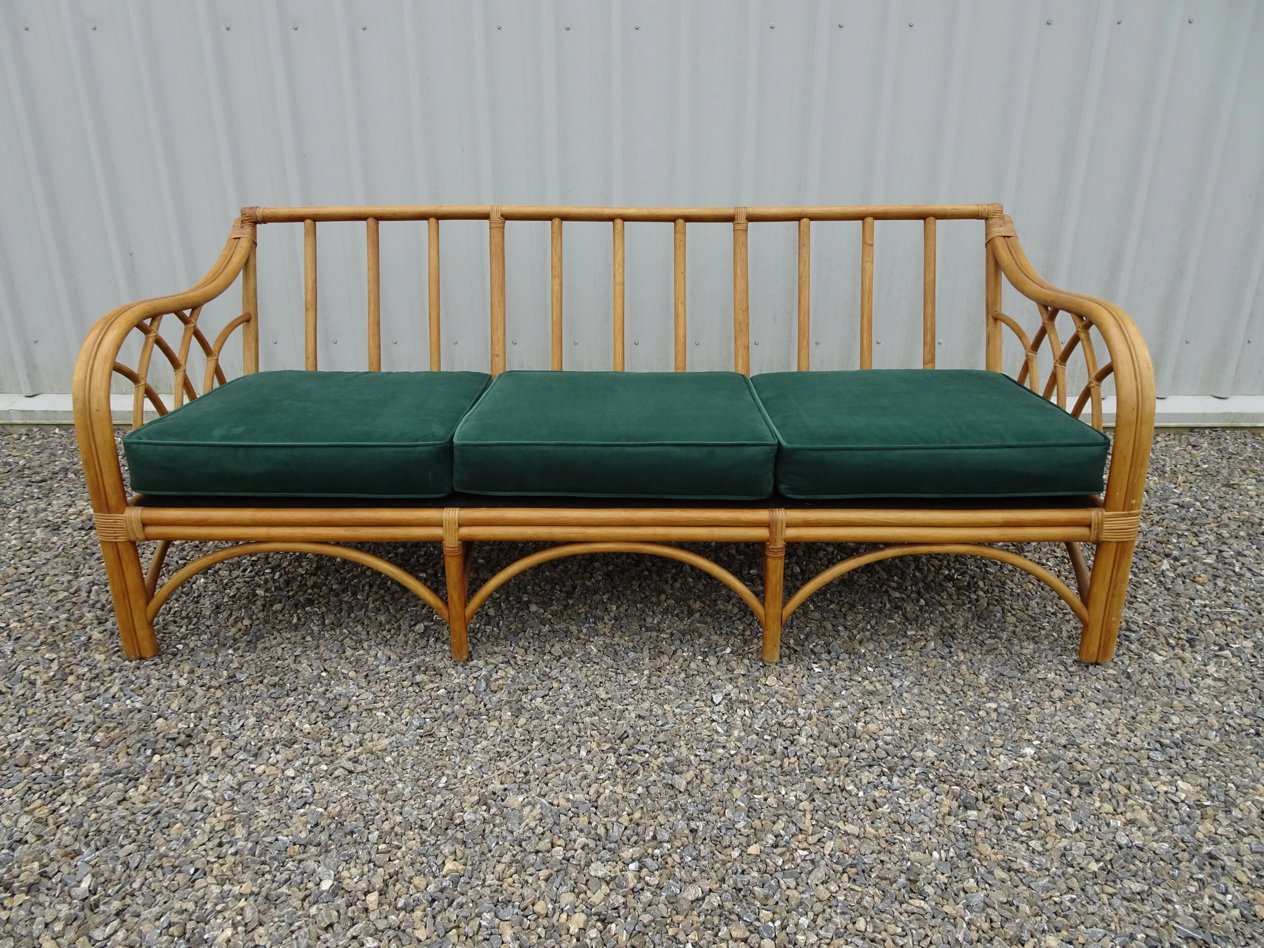 Cane and Green Velvet Couch