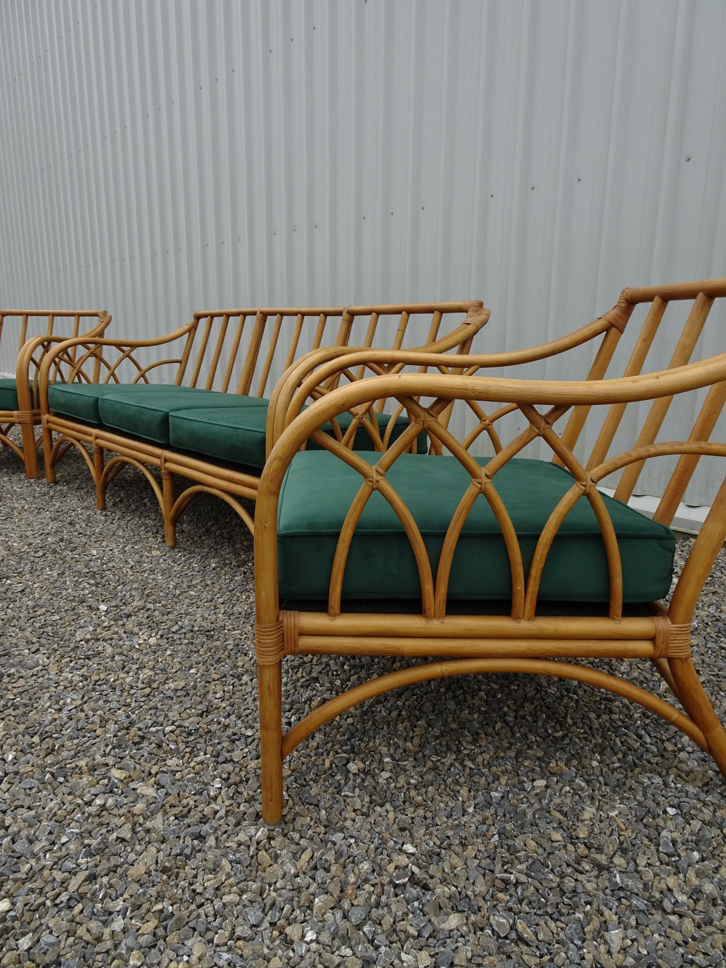 FURNITURE_ Cane and Green Velvet Couch_05