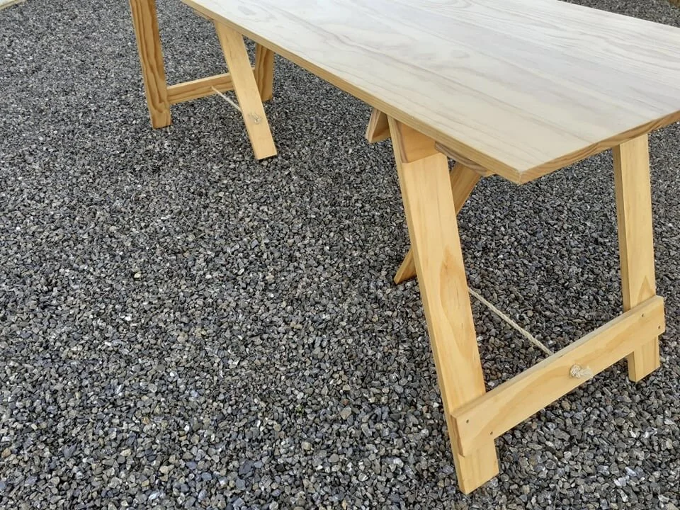 High/Low Large Pine Trestle Table — GK Events Hire