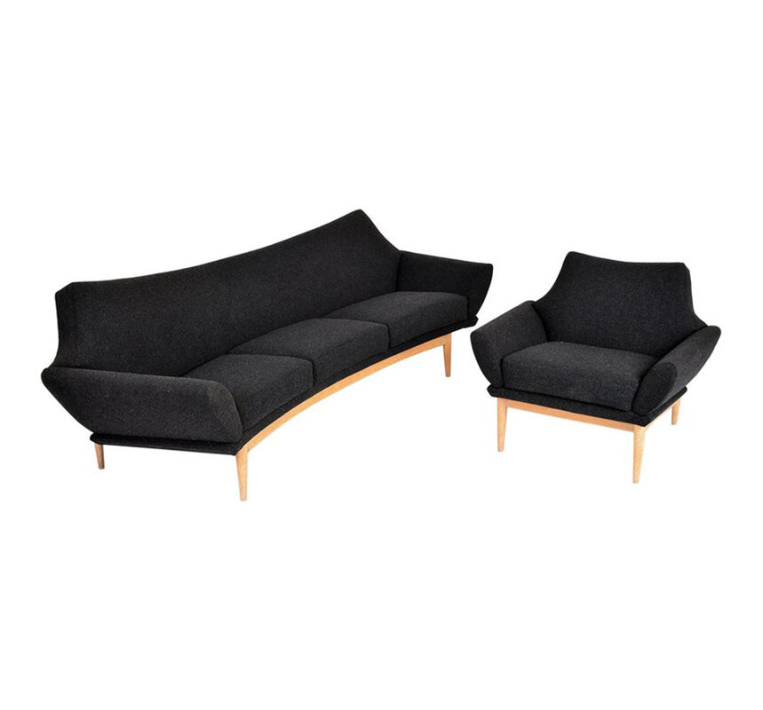  1960s Swedish Curved Sofa &amp; Chair Johannes Andersen Trensums Mid-Century Modern 