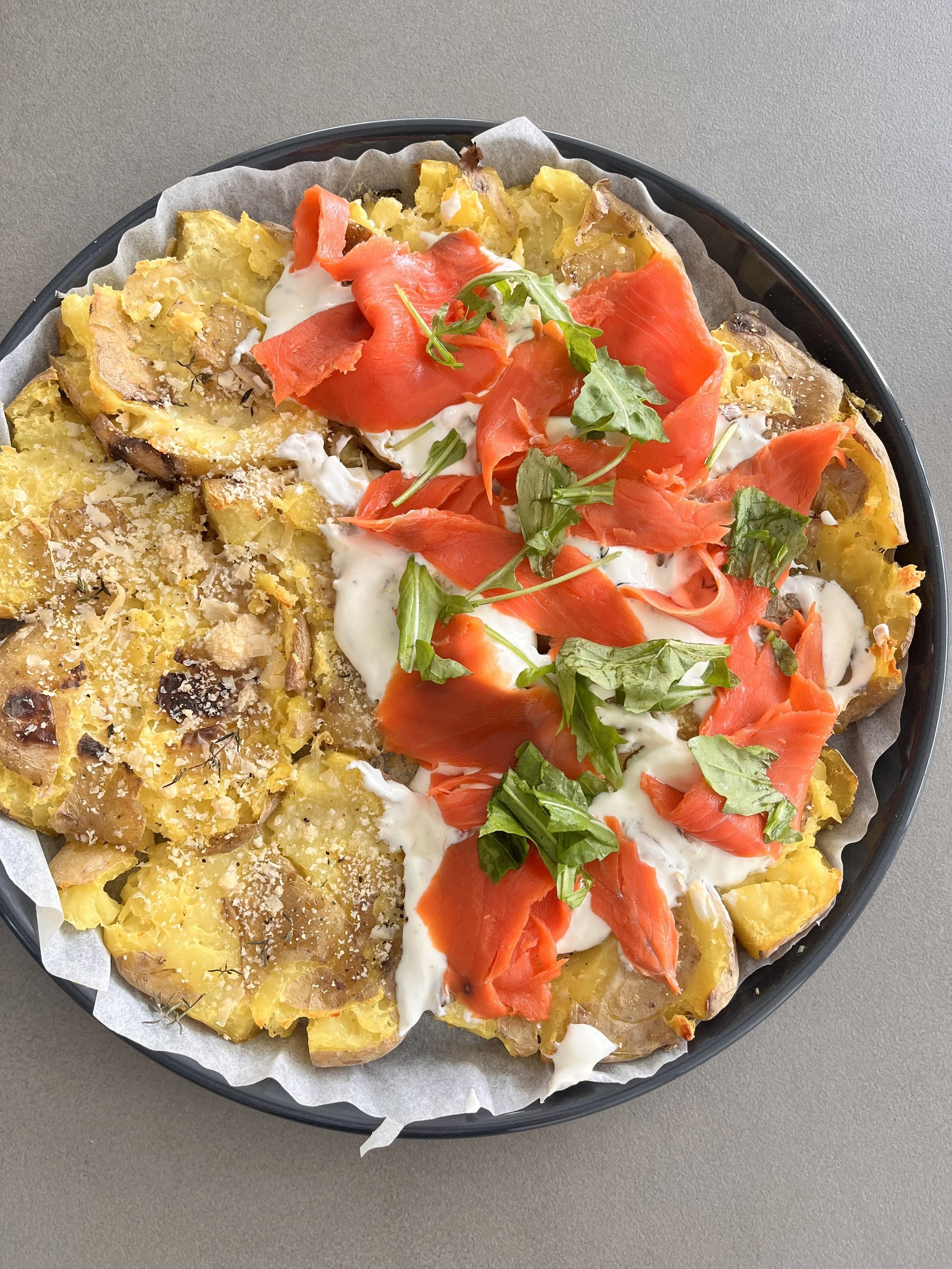 Smashed potatoes mit Lachs