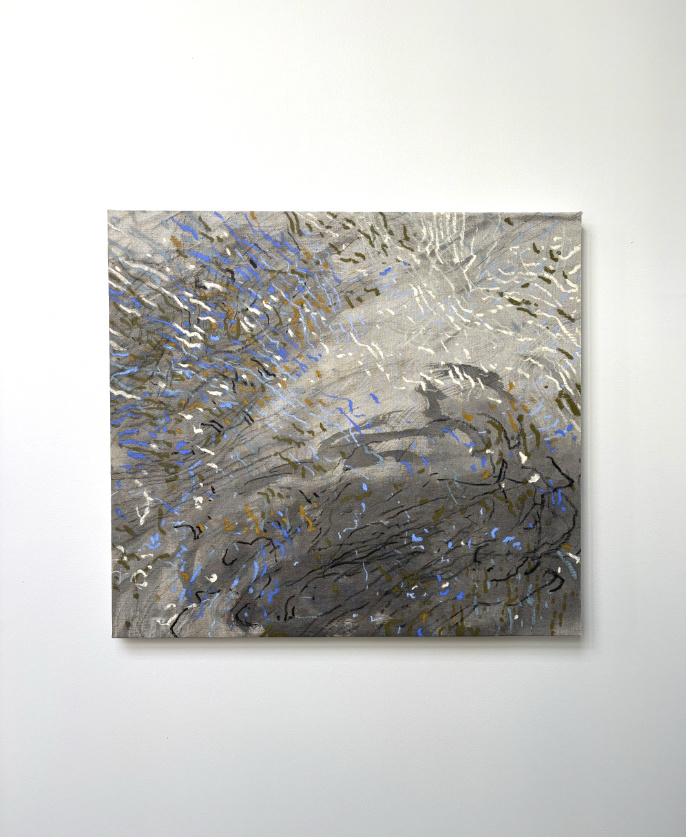  A painting on weathered canvas as part of my  Interseptio  installation.  KASTE / DAG / DEW  ONOMA exhibition at Fiskars Art &amp; Design Biennale 2026. 