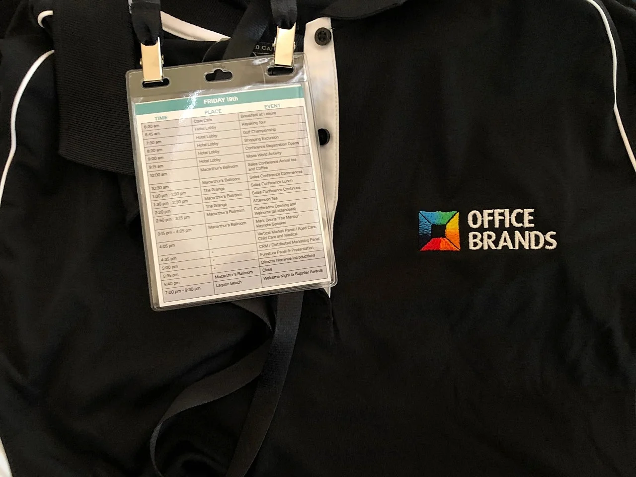 Pocket Schedule (on the back of the name tag)