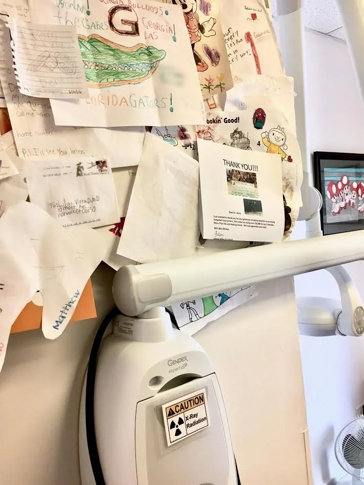 Dr. Viera's board of written thank yous from hundreds of patients over the years.