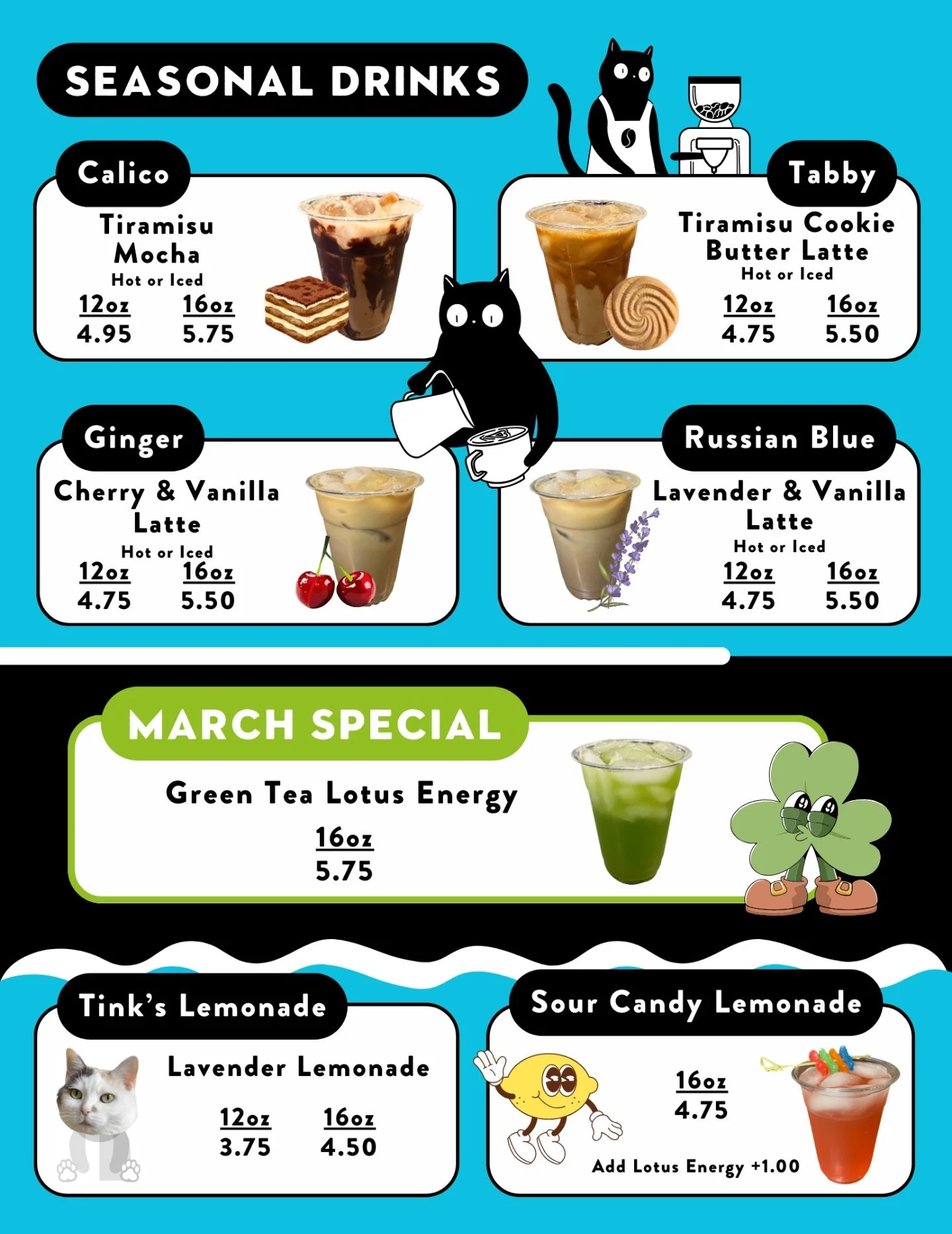 Our spring &amp; summer seasonal menu is officially up! ☀️

If you&rsquo;re just looking to stop by for a coffee, you can do that anytime. And if you want to make a reservation and sip your drink while hanging out with the cats, that&rsquo;s cool too