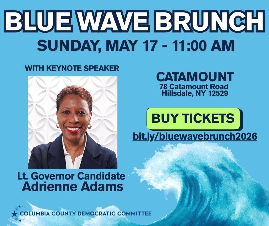 poster for Blue Wave Brunch 2026 with headshot of keynote speaker, Adrienne Adams.