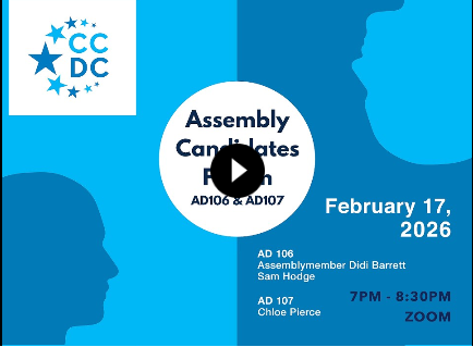 thumbnail for video of CCDC Assembly Candidates Forum with Didi Barret, Sam Hodge and Chloe Pierce.