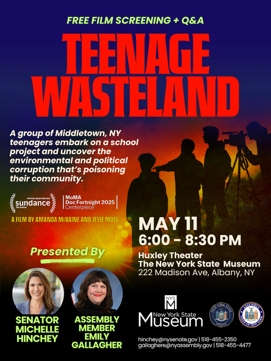 poster for screening and Q&A of “Teenage Wasteland.” A group of Middletown, NY teenagers embark on a school project and uncover the environmental and political corruption that’s poisoning their community.