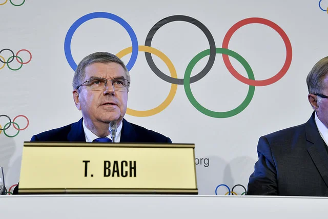 IOC president Thomas Bach at Tuesday's news conference // IOC via Flickr