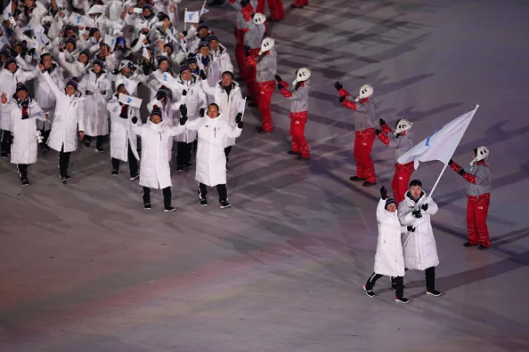 The unified Korean delegation marching into Olympic Stadium // Getty Images
