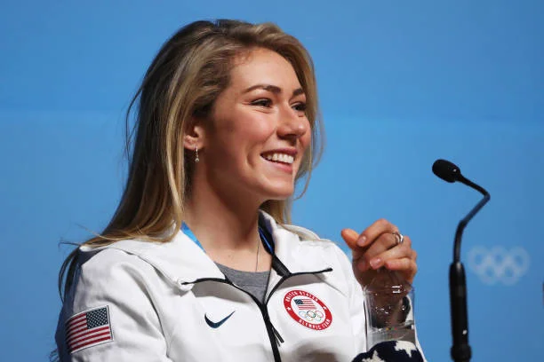 Mikaela Shiffrin at a pre-Games news conference // Getty Images
