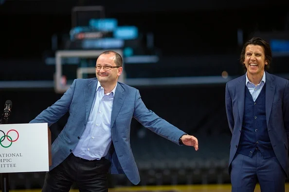 Baumann and IOC senior executive Christophe Dubi in 2017 in LA // Getty Images