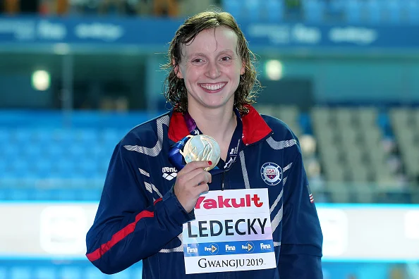 Katie Ledecky after Saturday night’s 800 free // Getty Images