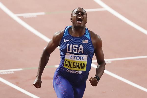 Christian Coleman winning the men’s 100 // Getty Images
