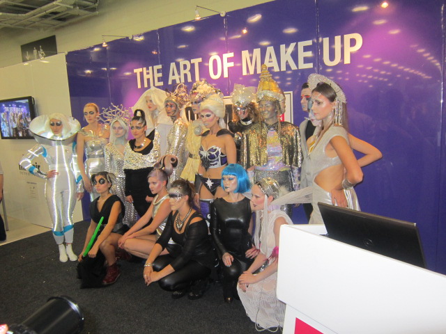 'Futuristic' models assembled, Olympia Beauty Art of Make-up, London 2014