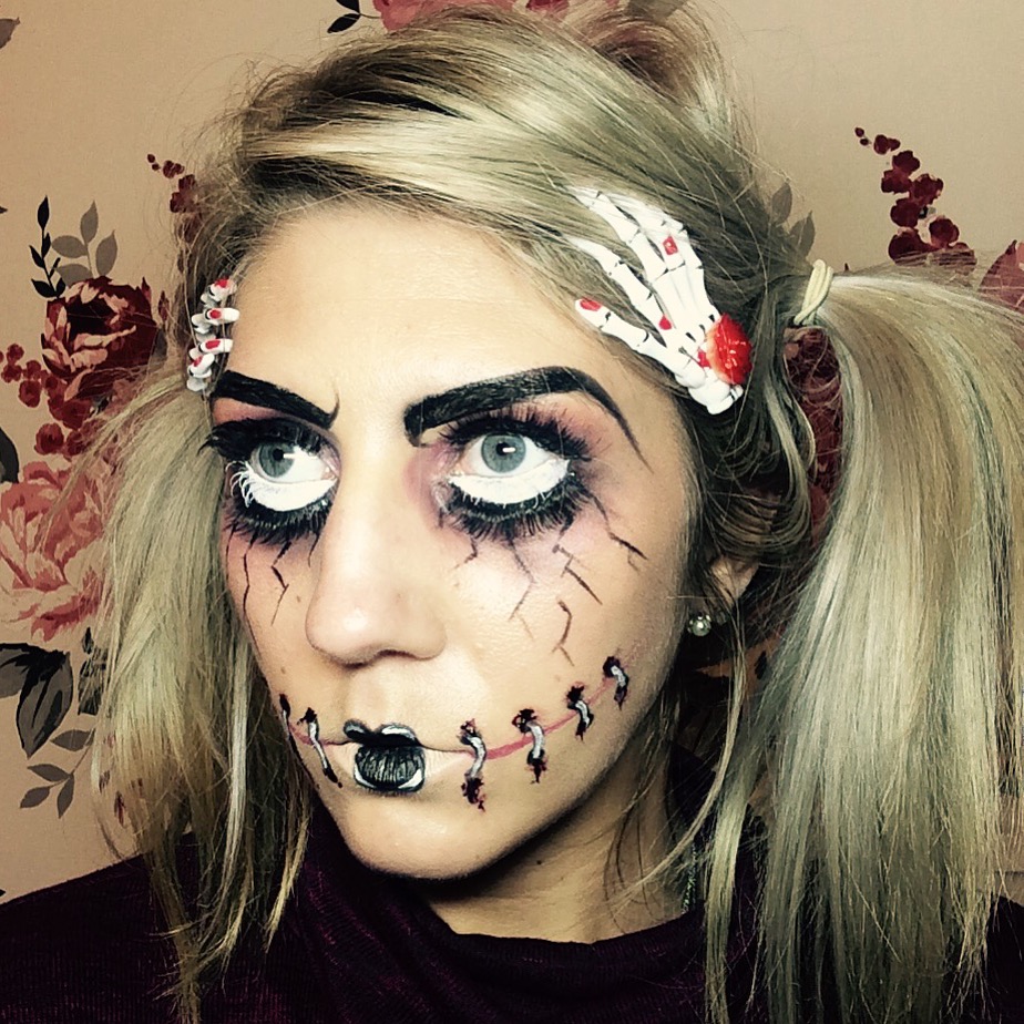 Broken-doll halloween make-up as featured in House of Fraser online