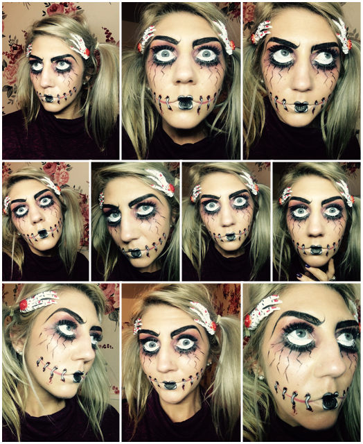 Broken-doll halloween make-up as featured in House of Fraser online