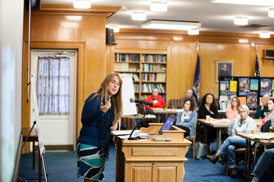 Wendy Walsh of the Upper Susquehanna Watershed Coalition speaks at the Upper Susquehanna Watershed Forum in Oneonta, New York. Photo: Chesapeake Bay Program