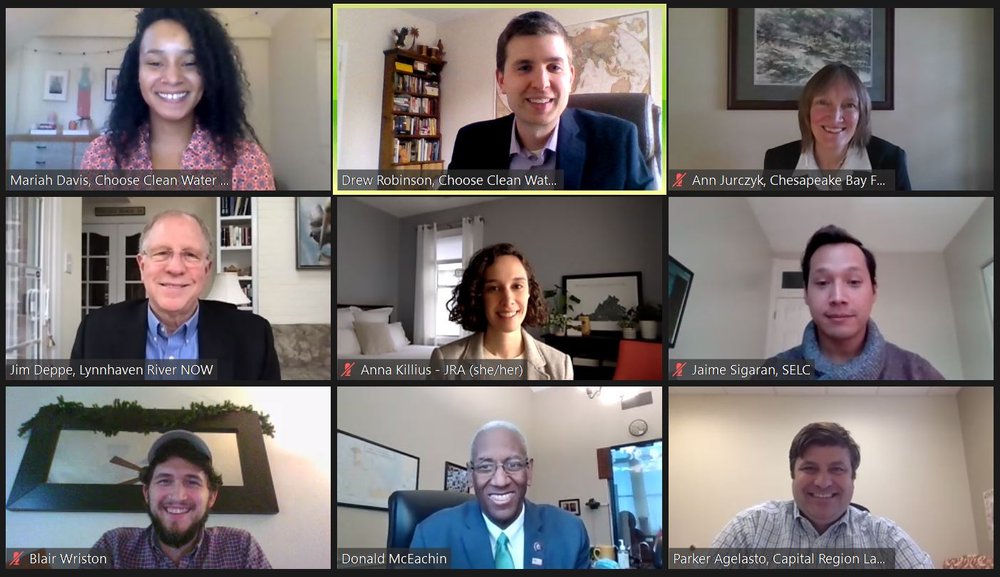  Congressman Donald McEachin meeting with Coalition staff and members as part of the Coalition’s virtual Chesapeake Bay Day on Capitol Hill in Richmond, VA, March 2021. 