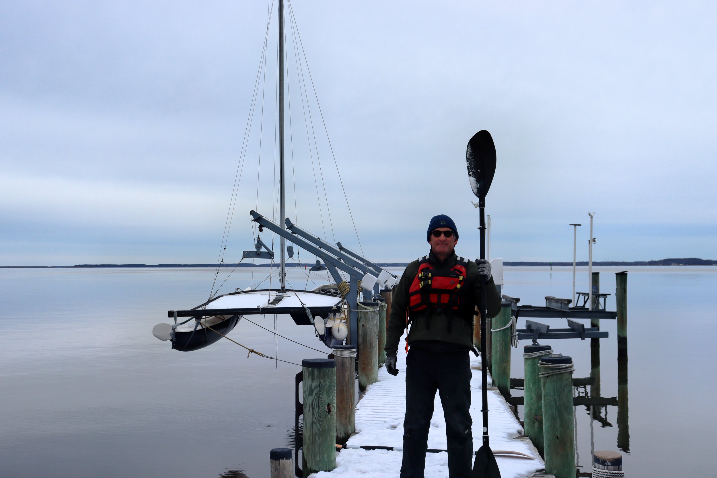 Bob Zillig on his pier, up for a winter paddle.