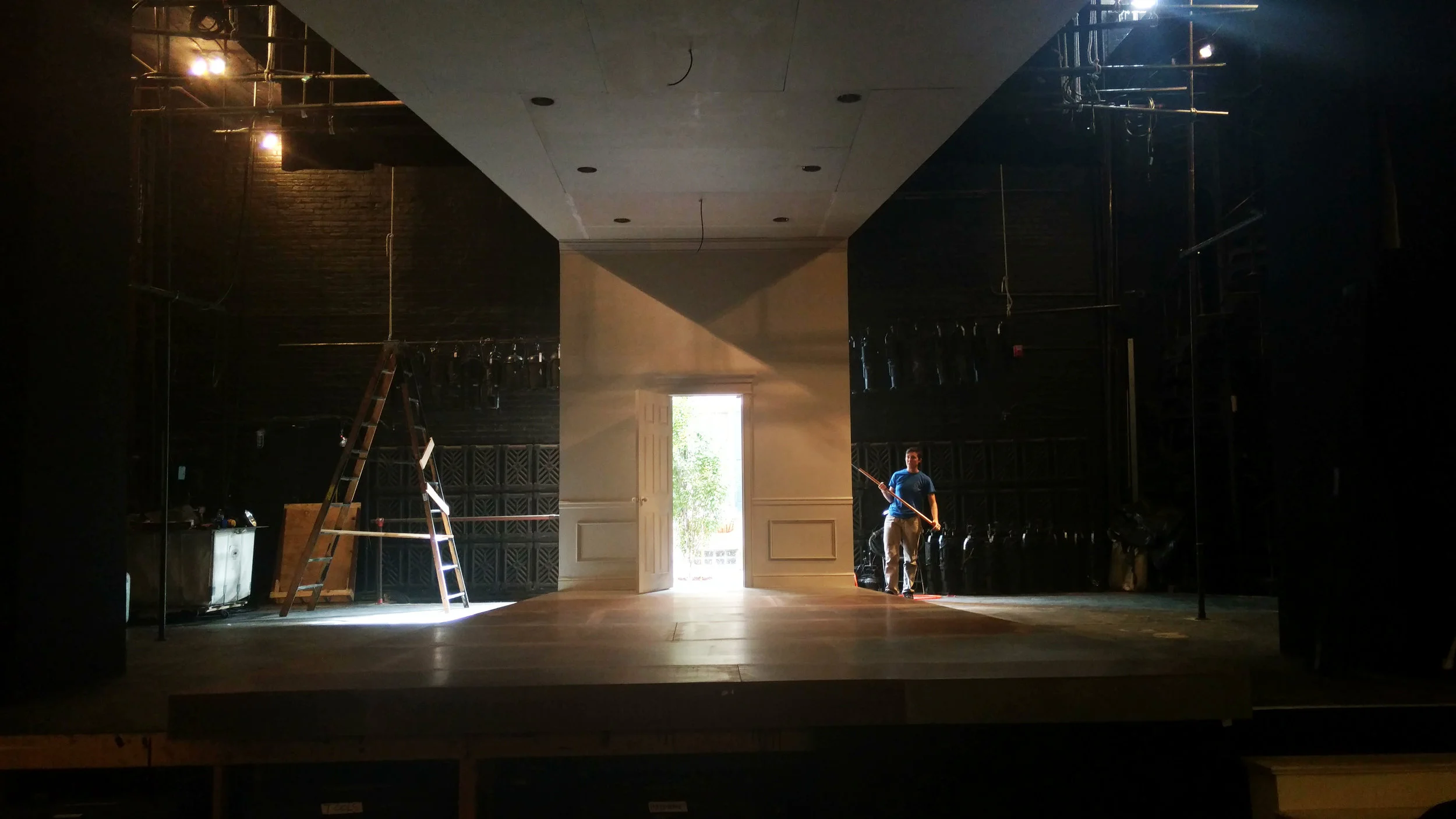 Buyer & Cellar under construction at Plays & Players Theatre. Photo by Ben Levan.