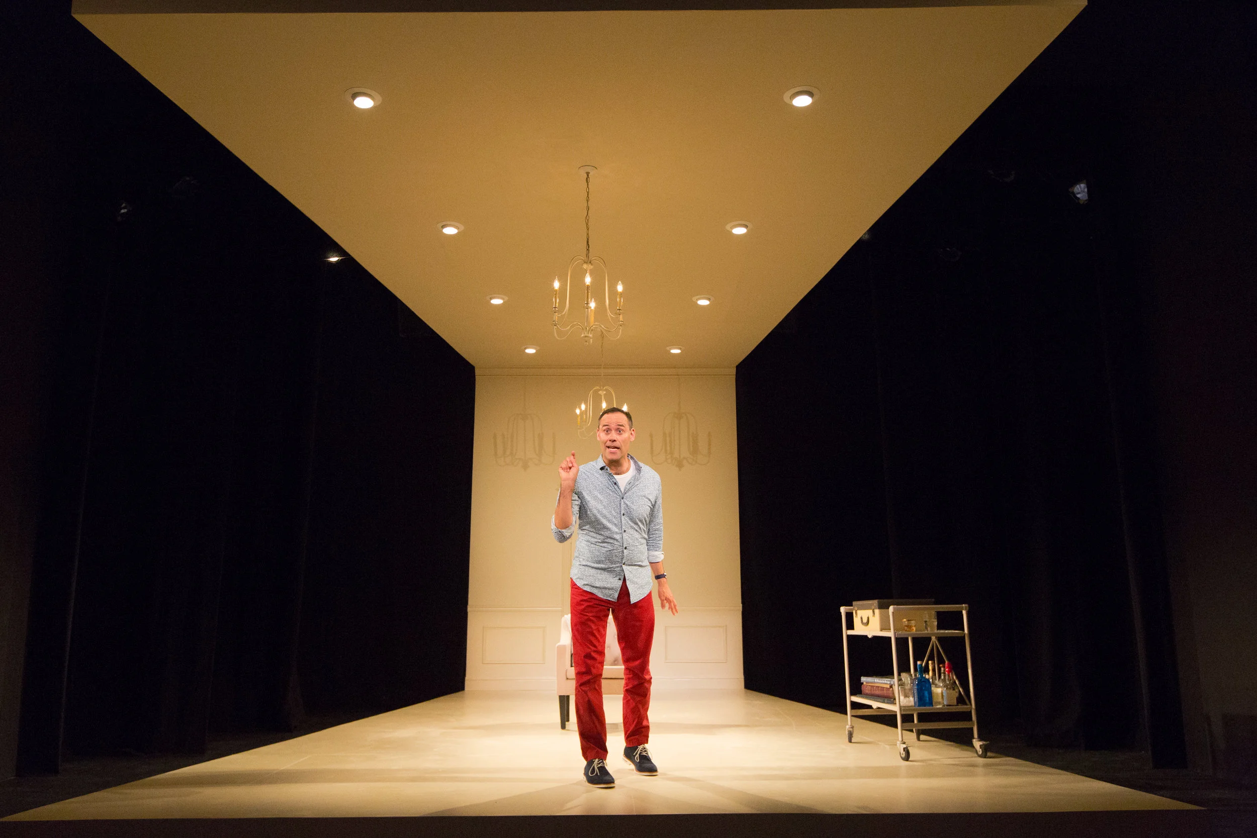 Dito van Reigersberg in Jonathan Tolins' Buyer & Cellar . Set design by Chris Haig, Lighting design by Maria Shaplin, Costume design by Jillian Keys. Sound design by Chris Sannino. Directed by Dan O'Neil. Photo by Mark Garvin.
