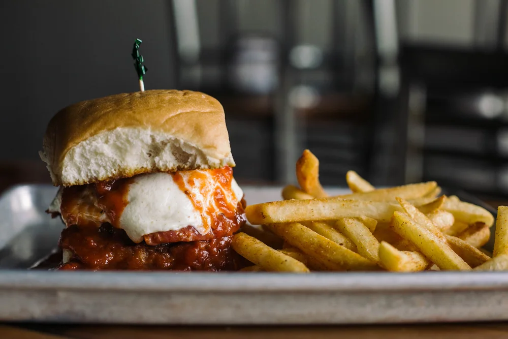 Burger and fries served at Our Mom's Baton Rouge