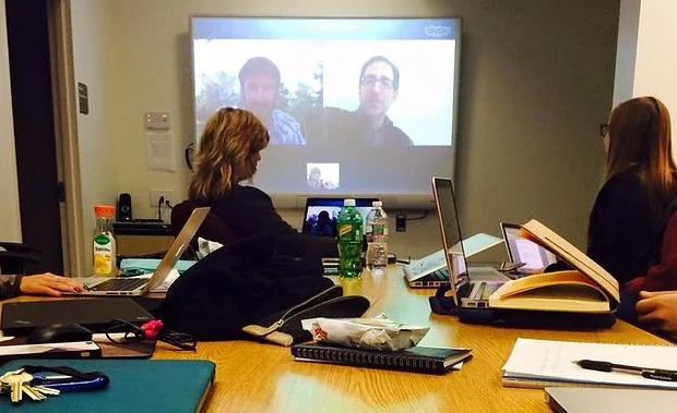 A project meeting for the Pace University documentary class prior to shooting their film about conservation issues in Curaçao.