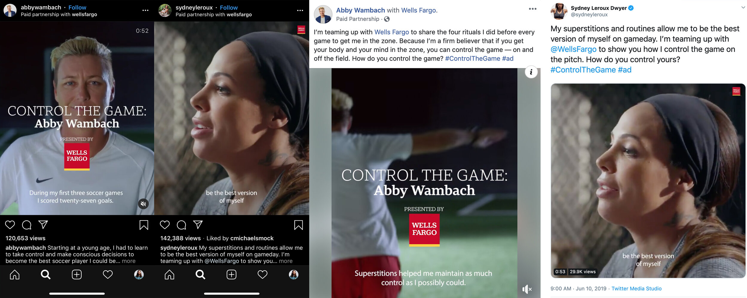  Both Wambach and Leroux were featured in two videos, which were then distributed on their social channels. 