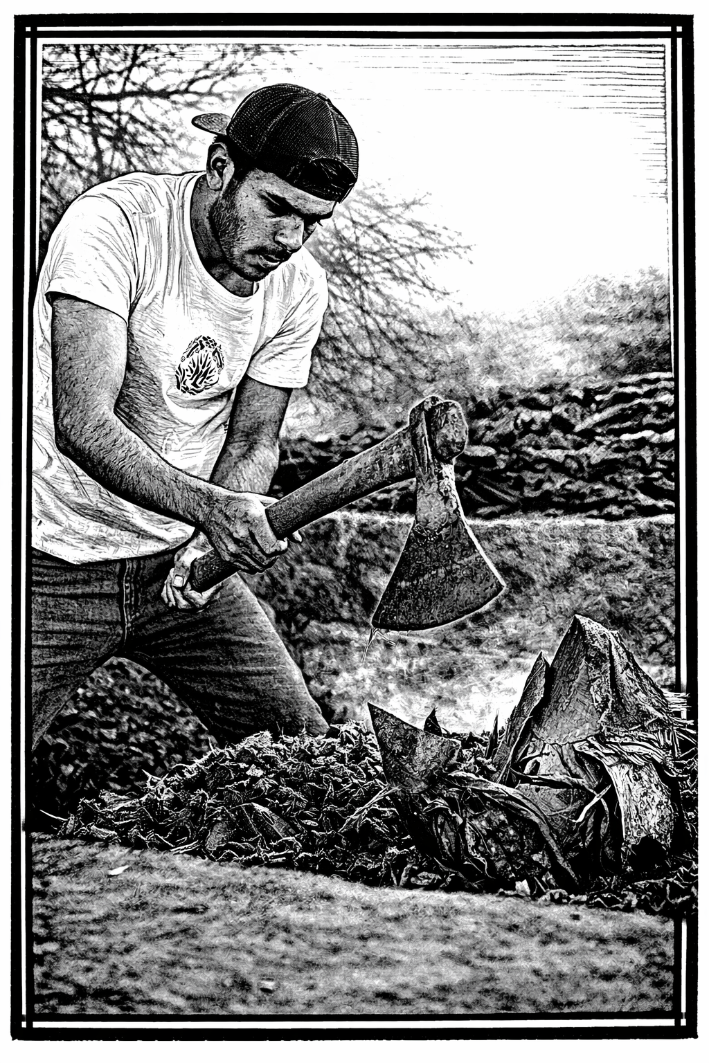 Majada, Milling, hacha, axe, by hand, hecho a mano