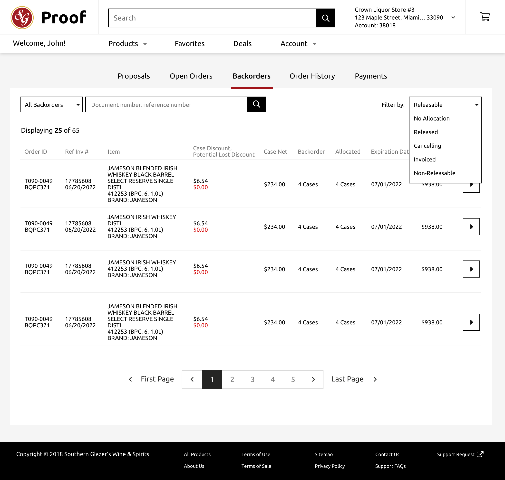 Filter types of backorders