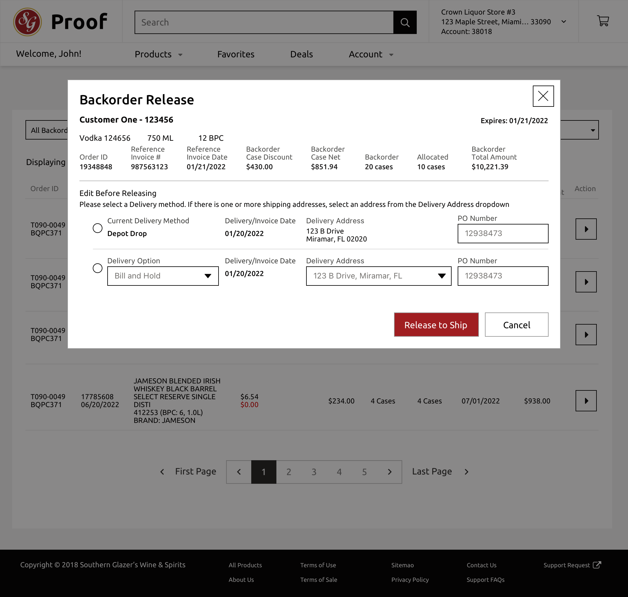 Backorder release modal - step 1