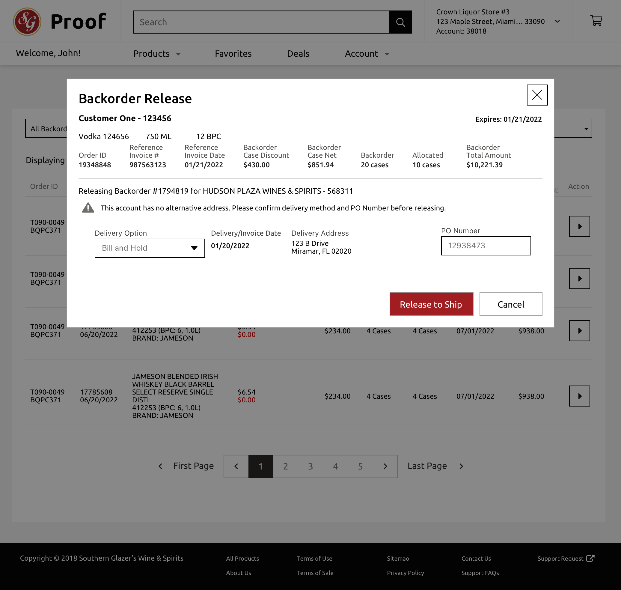 Backorder release modal - step 2